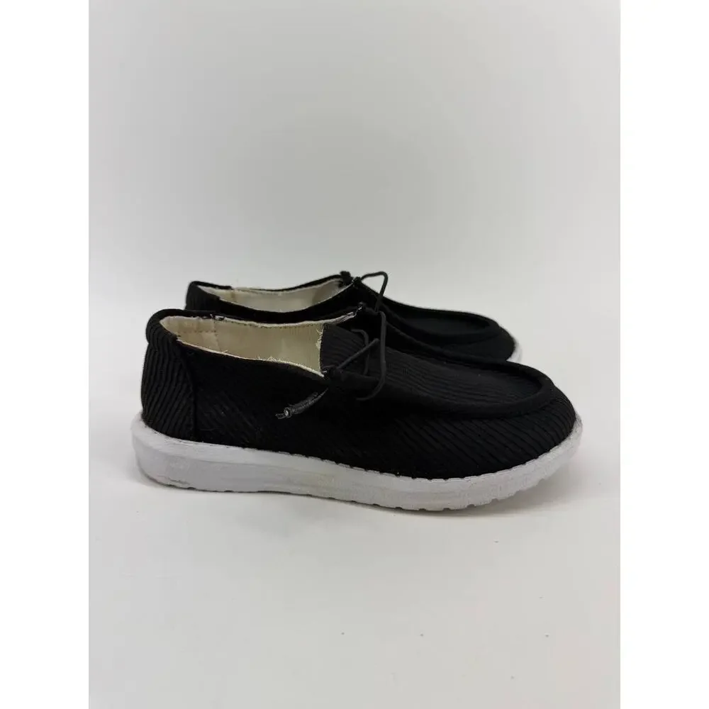 Womens Black Ribbed Canvas Lace Up Loafers Casual Shoes EU 37 Pre-Owned